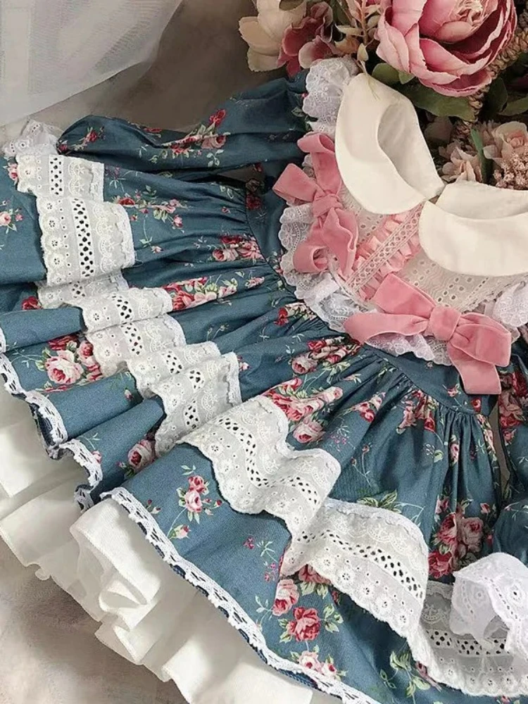 Summer New Spain Short-style Lace Bow Dress Princess Wedding Dress Toddler Girl Dresses Baby Girl Floral Sweet Quality Dress