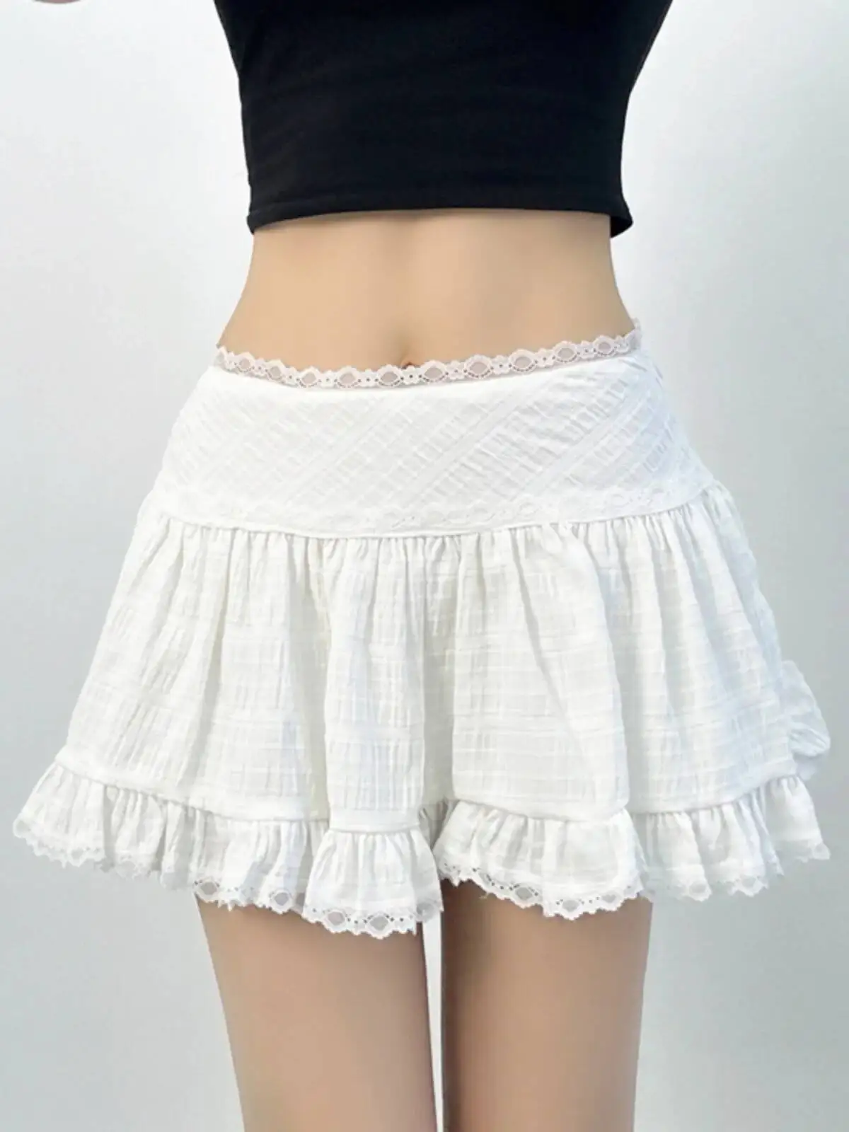 

Summer Pure Desire Sweet Spicy Style White Lace Edge Cake A-line Skirt Women's Ballet Style High Waist Fluffy Short Skirt 9JZN