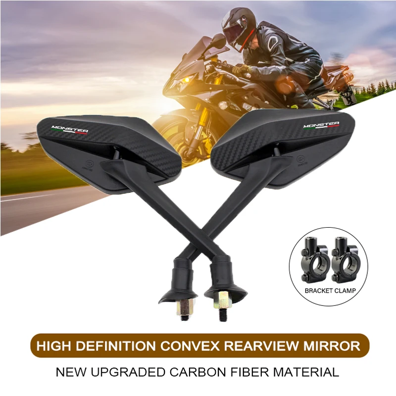 

Carbon Fiber Rearview Mirror Adjustable Motorcycle Convex Mirrors 8mm For Monster Ducati ST2 400 600 Monster S2R S4RS Monster796