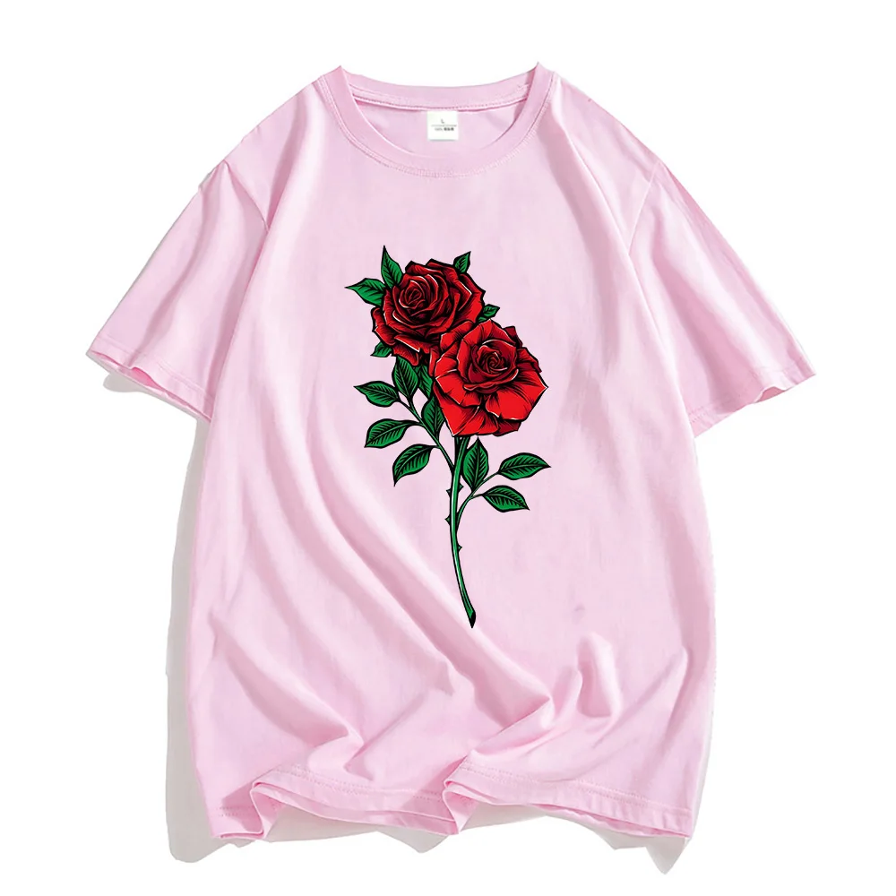 Rose Graphic Printing Tee-shirt 100% Cotton High Quality Mens Tshirts Casual Male/Female Comfortable T-shirt Short Sleeve Shirts