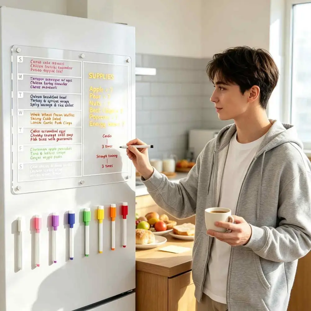 Magnetic Weekly Planner for Refrigerator Acrylic Magnetic Planning Board with Dry Erase Surface Monthly Weekly Meal Menu Planner
