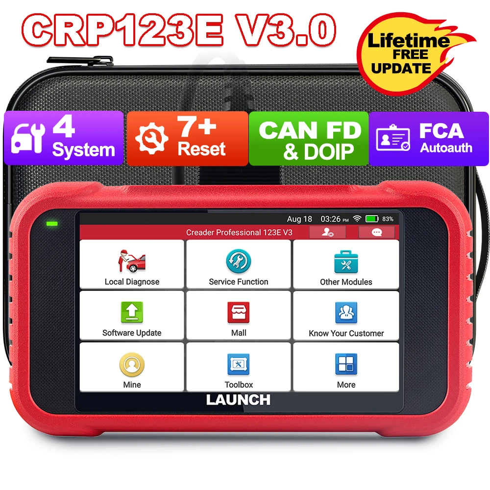 LAUNCH CRP123E V3.0 OBD2スキャナー 4システム 7リセット オイル/スロットル/SAS/BMS/EPB/DPF/ABS ブリーディング CAN FD DOIP、FCA SGWコードリーダー