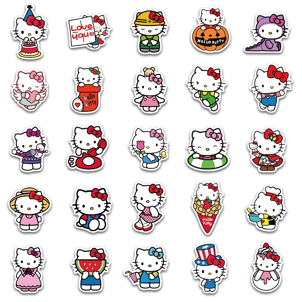 25/50PCS Hello Kitty Sticker toys Cute Sticker Trolley Case Guitar Skateboard Sticker Laptop Skin Anime Stickers Toys for Girls