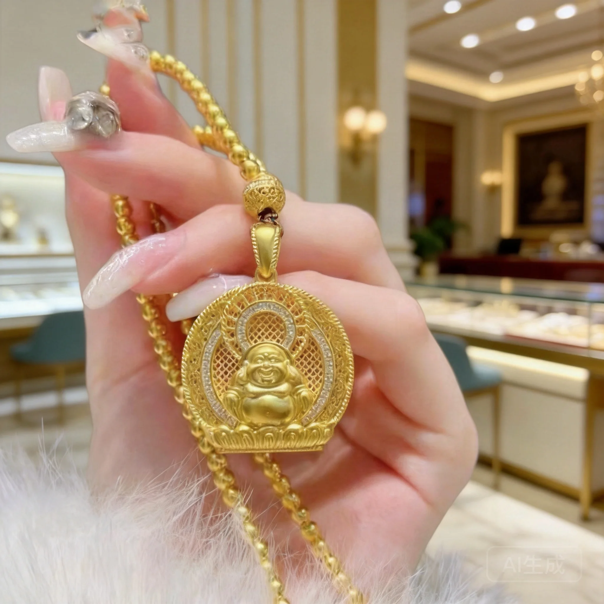 2026 Chinese Style Brass Gold Plated Zircon Inlaid Maitreya Buddha Pendant Necklace For Women Lucky Wealth Attracting Daily Wear