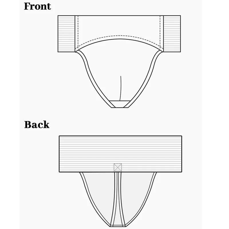 Verstärkter, vorne gefütterter Tanga-Tanzgürtel für Herren, für Ballett und Gymnastik, mit breitem elastischem Bund und Futterhöschen. – Detail 1