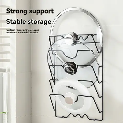 Multi Functional Wall Mounted Pot Lid Rack For Household Kitchen, Perforated With Five Layers