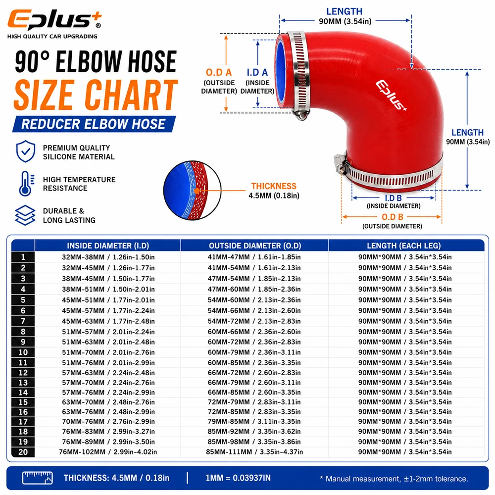 Roter Silikon-Kühleranschluss-Schlauch, Turbo-Ladeluftkühler-Verbindungsstück, Reduzierstück, Universal-Silikon-Gelrohr, 90-Grad-Adapter – Detail 1