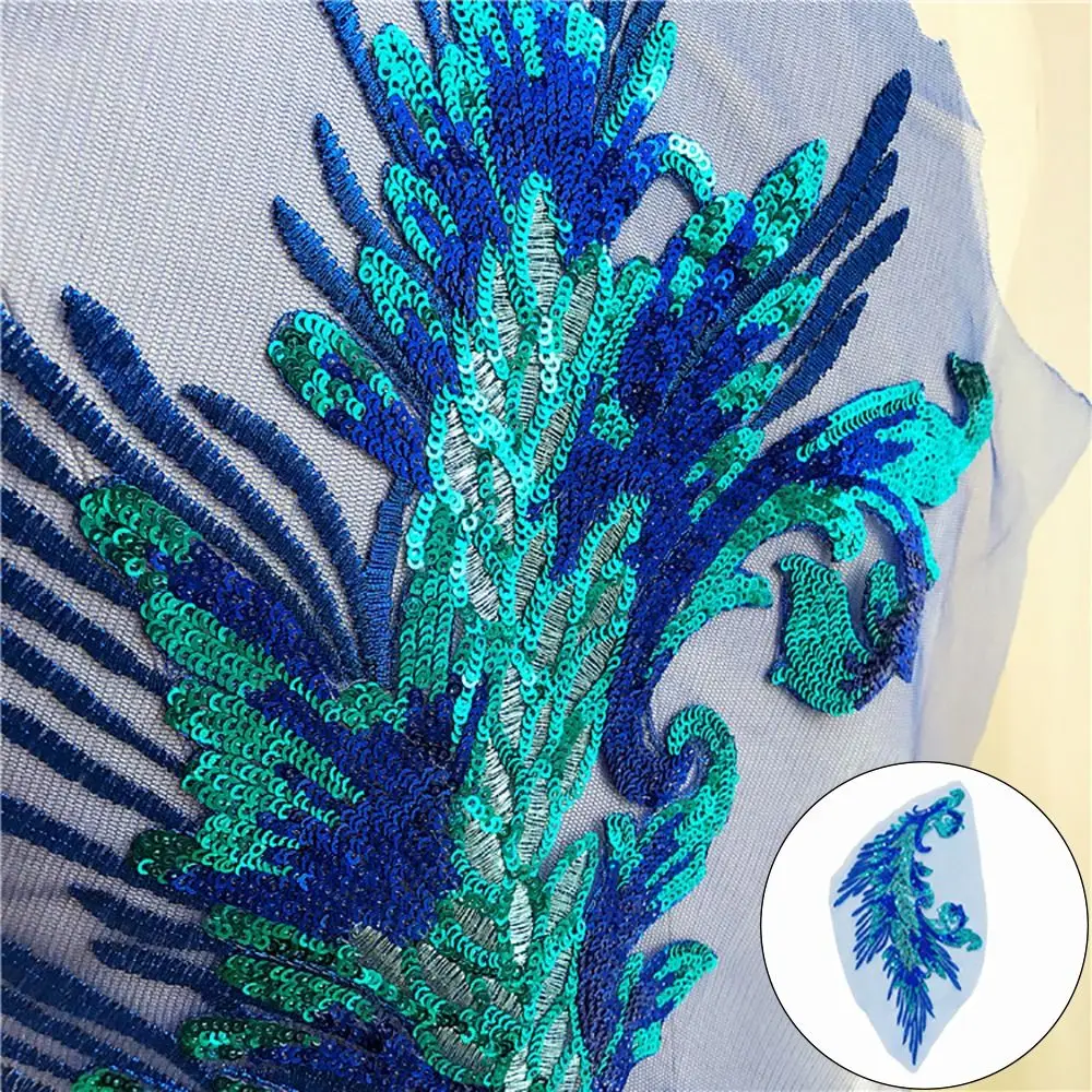 Phoenix Tail Feather Sequined Embroidery Patches DIY Sequins Patches Iron on Patches Classic Fashion Dresses