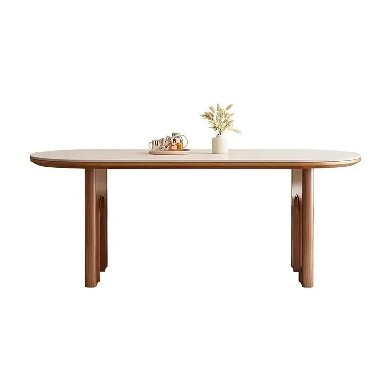 Solid wood rock slab dining table, French medieval home living room dining table and chair combination