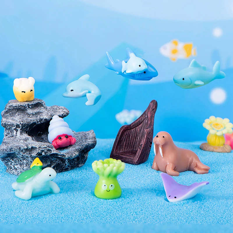 Mini Ocean Marine Set Model Sea Life Animal Dolphin Crab Shark Turtle Action Figures Aquarium Miniature Cognition Education Toy