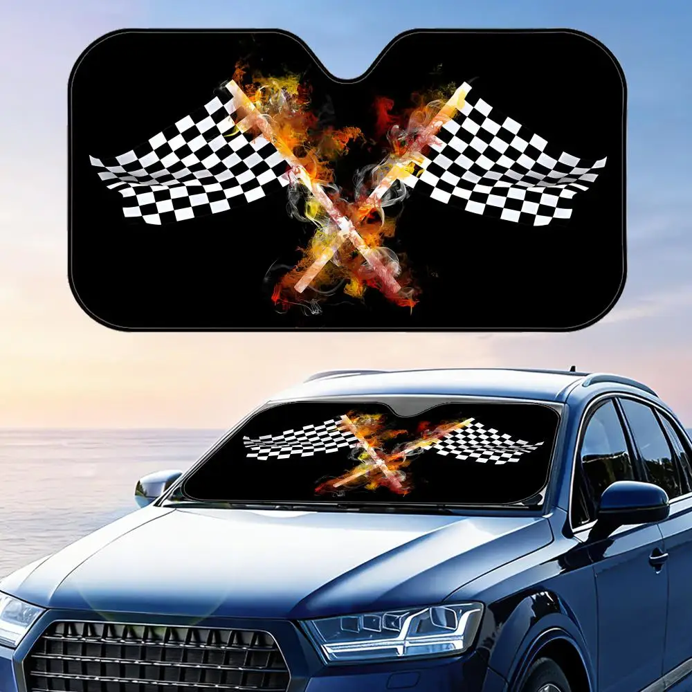 

Racing Sports Flag Sun Visor Reusable Aluminum Foil Windshield UV Protection Heat Insulation Cover Sun Visor Shade