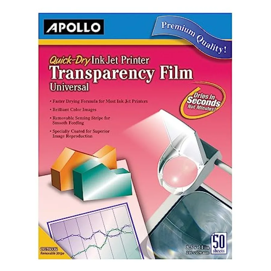 

Apollo Transparency Film for Inkjet Printers Quick Dry 50 Sheets/Pack VCG7033S