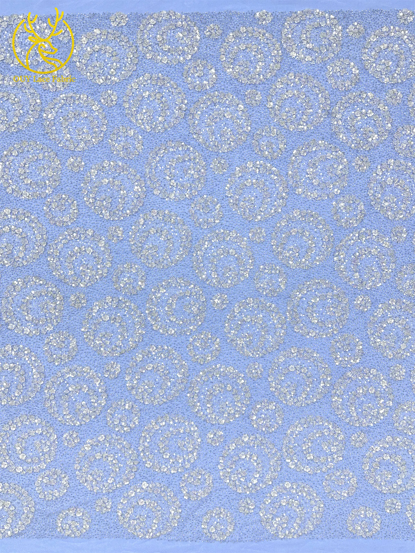 Exquisiter, eleganter nigerianischer bestickter Tüll-Spitzenstoff mit Perlen und Pailletten für Damen, zum Nähen von Ballkleidern. – Detail 9