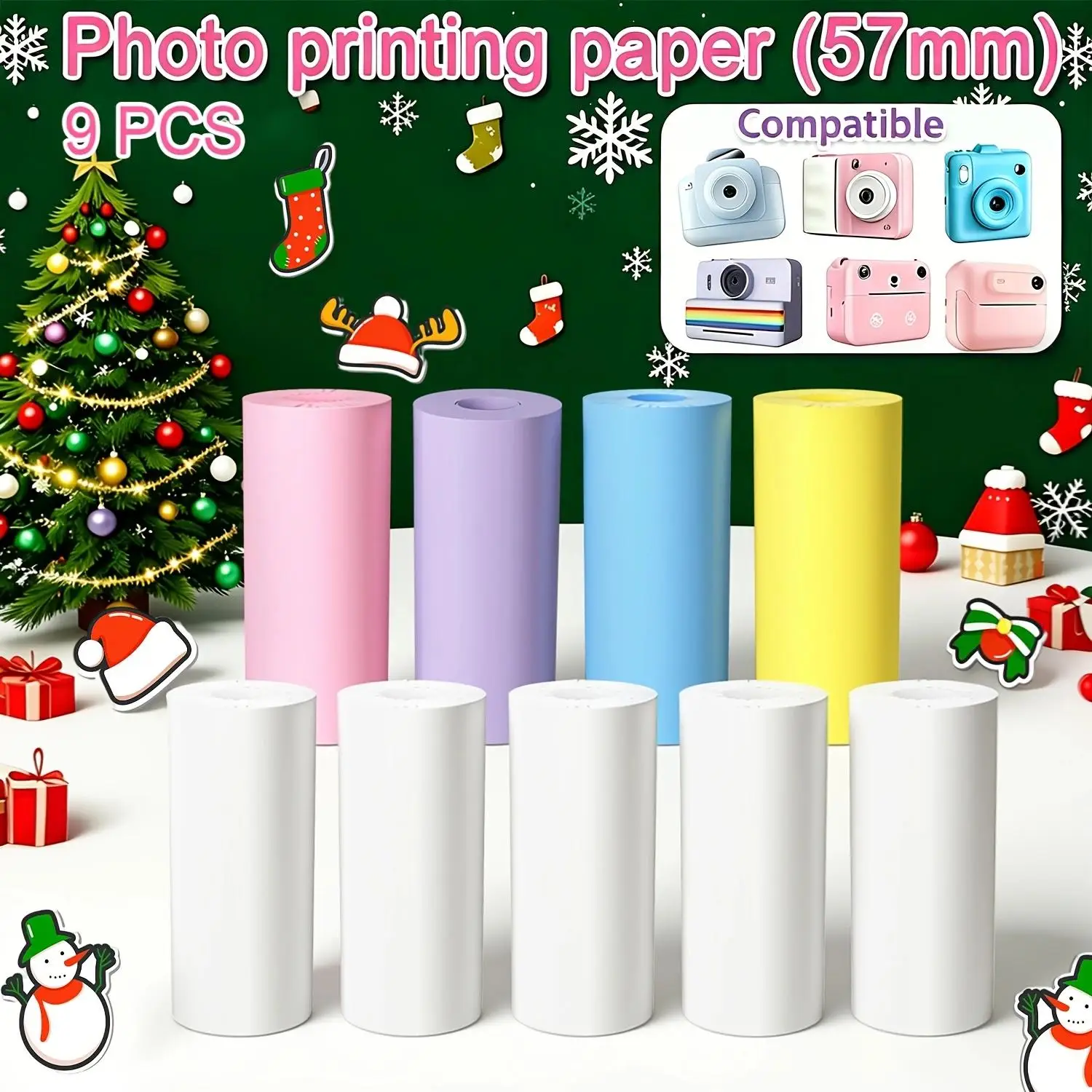 Color Photo Paper (57mm) – Smooth Surface, Ink-Free Thermal Paper. Compatible with Most Portable Printers and Delivers Clear Prints. Compatible with Polaroid-style Printers. Suitable for Home, School, and Office Use.