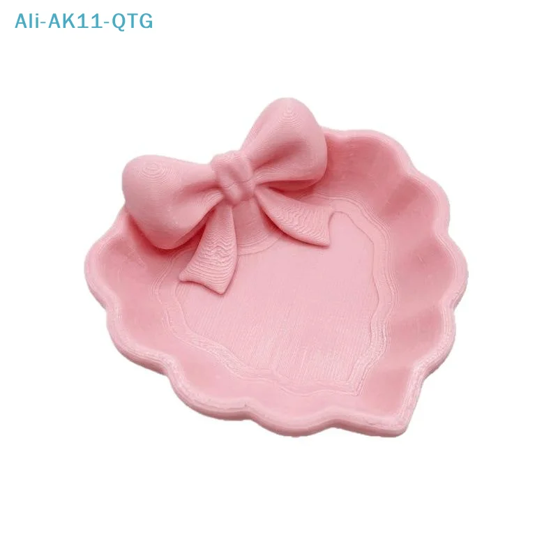 Hot Heart-Shaped 3D Printed Jewelry Tray With Pink Bow, Elegant Decor For Table, Sink & Office Desk, Perfect For Jewelry Storage