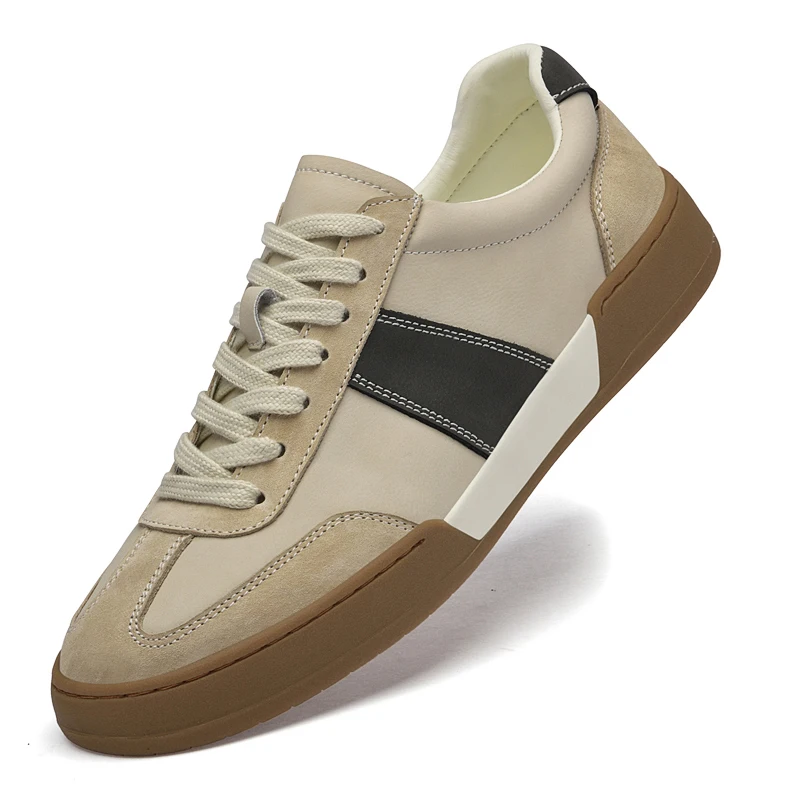 

Genuine Leather Men's Casual Shoes New Lace Up Vulcanize Shoes Thick Sole Simple Male Skateboard Footwear Personality Sneakers