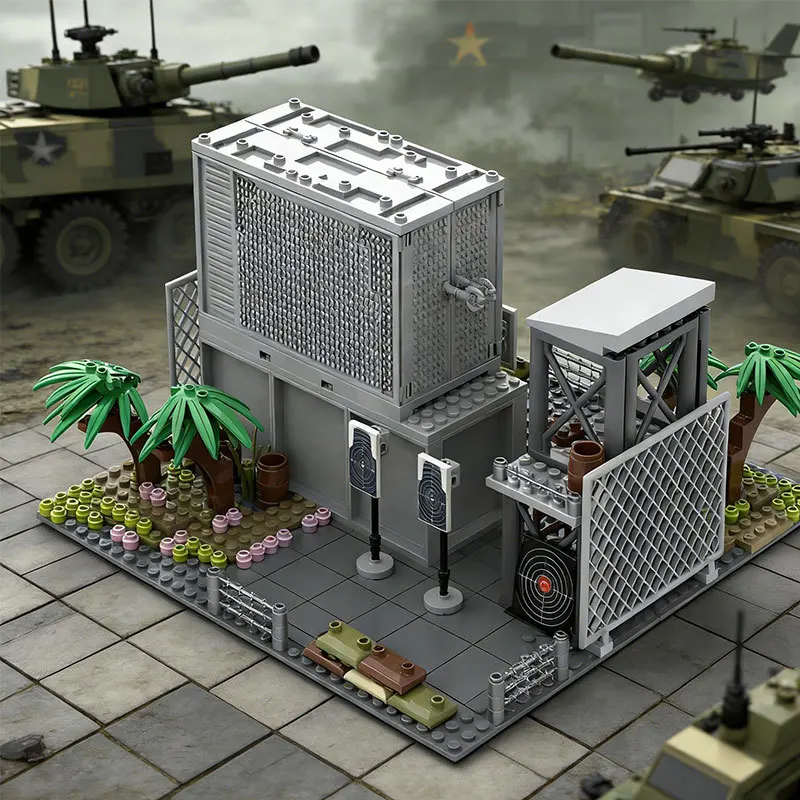 WW2 Military Base Building Blocks Bunker Trench Machine Gun Emplacement Defense Fort Scene DIY Assembly Construction Bricks Toy