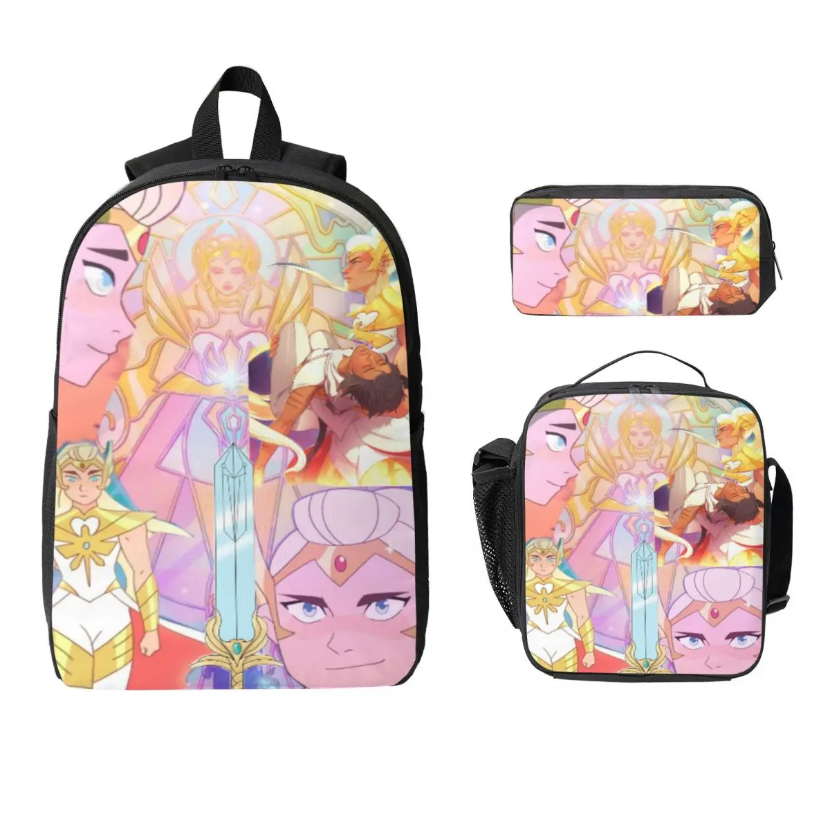 3Pcs She-Ra And The Princesses Of Power Backpack Set Pen Bags Bookbag Sets with Lunch Box For School Students Daypack