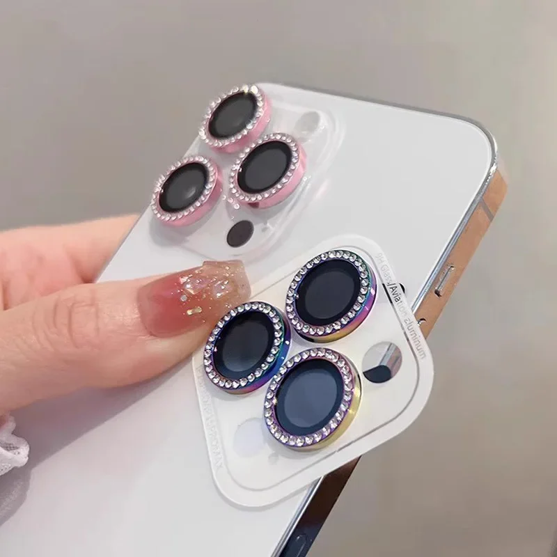 1-3Pcs Bling Glitter Diamond Camera Lens Protector Case For 17 16 15 14 Pro Max Plus Sreen Protectors Film For IPhone17
