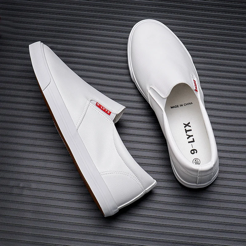 Leather Casual Loafers Shoes Couple Waterproof Non-slip Sneakers Low-top Solid Color Slip-on Flat Skateboard Student Soft-soled