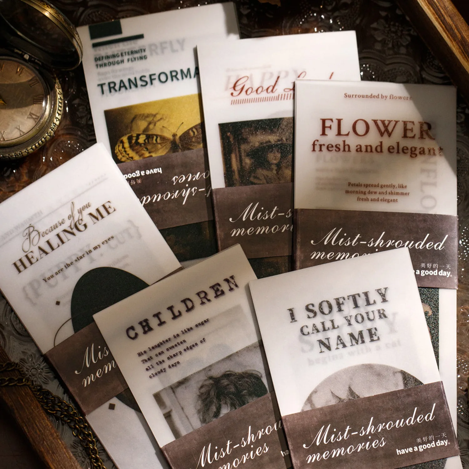 

20pcs/lot Memo Pads Material Paper Mist hides the past Papers Junk Journal Scrapbooking Retro Background Decoration Paper