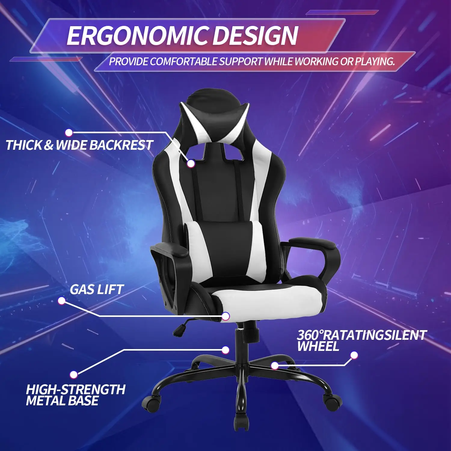 Gaming Chair Office Chair High-Back Ergonomic Video Game Chairs for Kids Teen Adult Height Adjustable Reclining, Customized view 6