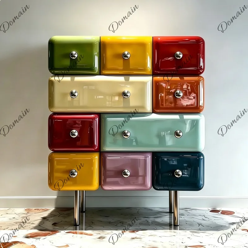 Multicolor Dopamine Art Geometric Chest of Drawers Creative Storage Cabinet Sideboard Decor for Living Room Entryway