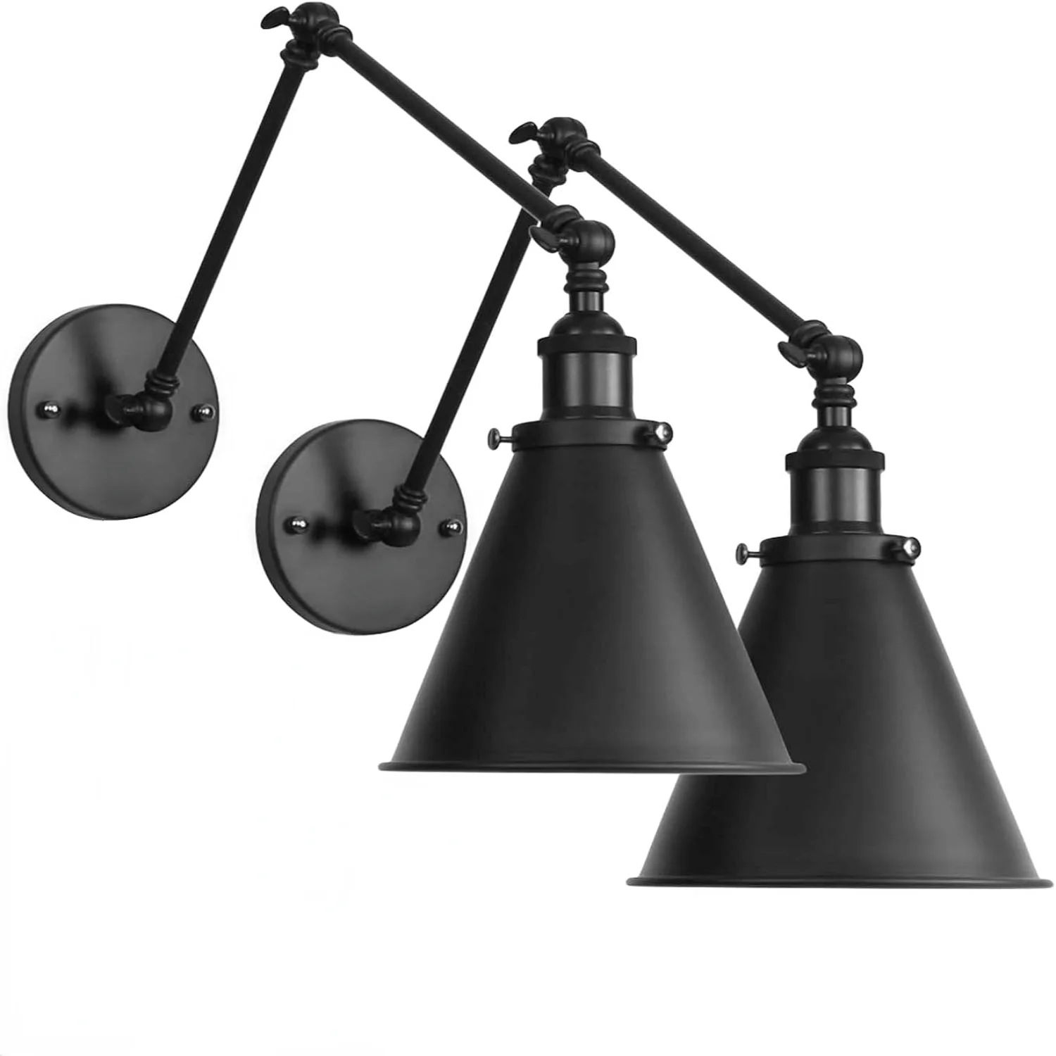 Industrielle, helle, schwarze Lackierung, verstellbare Armlehnen für Schlafzimmer, Wandleuchte, Metall-Plug-in-Lampe