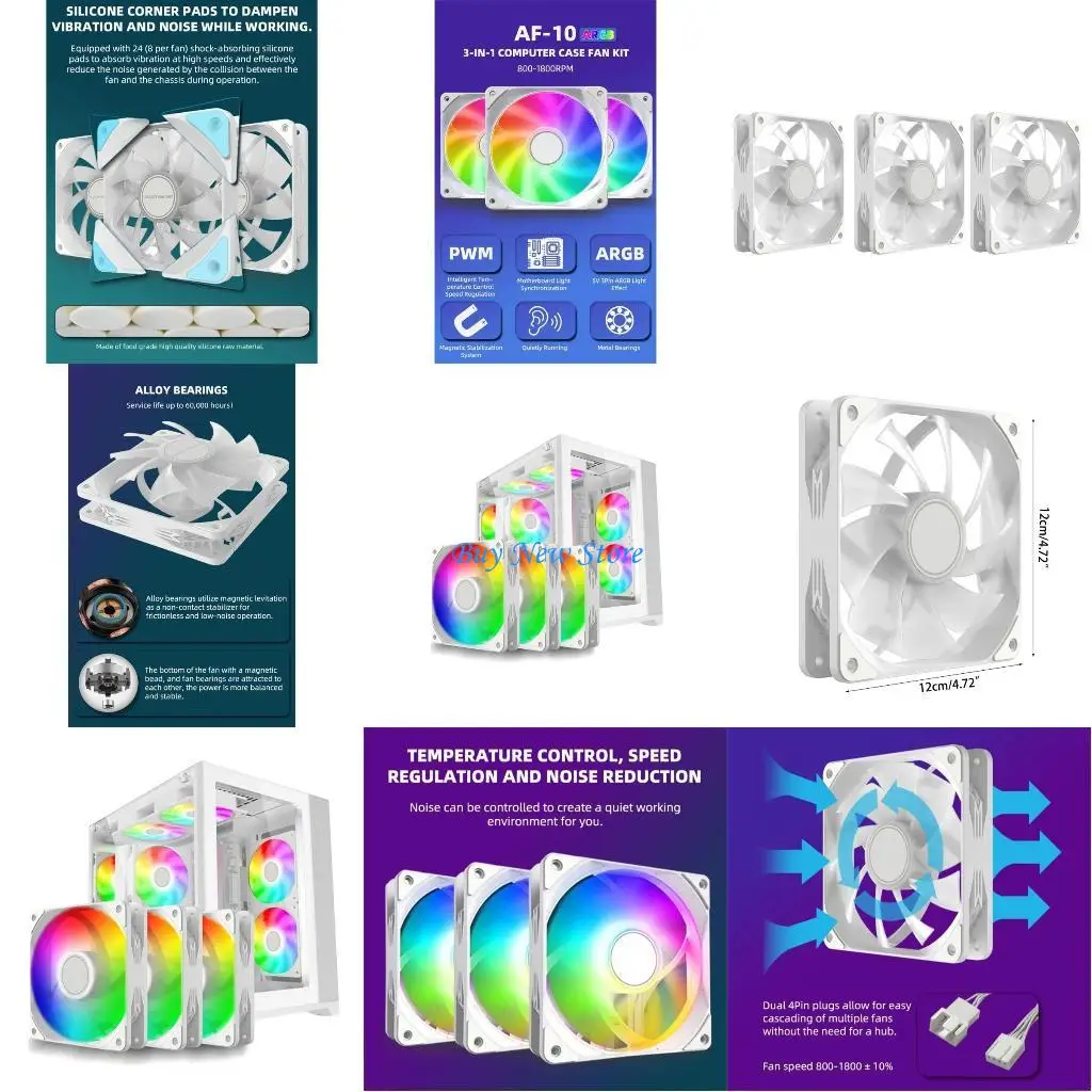 

20CE 3Pack ARGB PC Case Fan 120mm Fan 5V 3Pin High Airflows Computer Cooling Case Fan