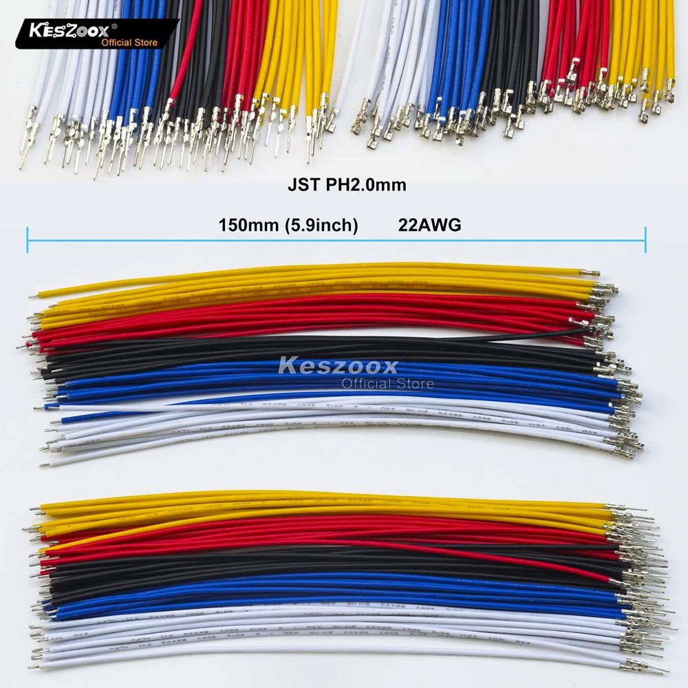 Keszoox JST 2mm PHR PH 2.0 2-10p Male Female Housing with 22AWG Pre-crimped Wire Connectors Adaptor PH Kits