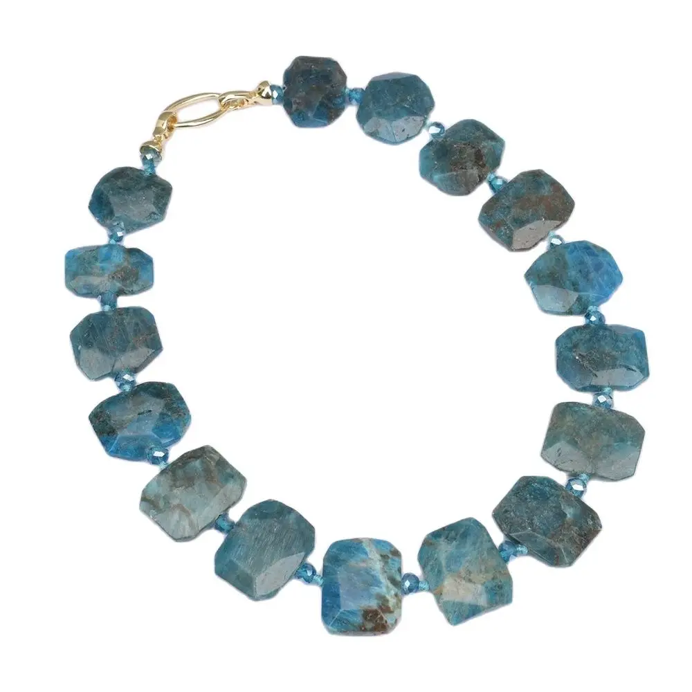 G-G 18'' Natural Blue Apatite Faceted Gems Stone Rectangle Chunky Slice Choker Necklace Jewelry For Women