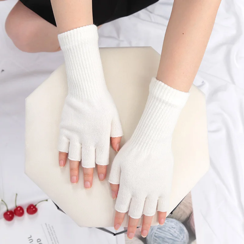 Long Gloves Black Fingerless Knitted Gloves for Men Women Warm Stretch Elastic Fashion Winter Outdoor Mitten Cycling Accessories