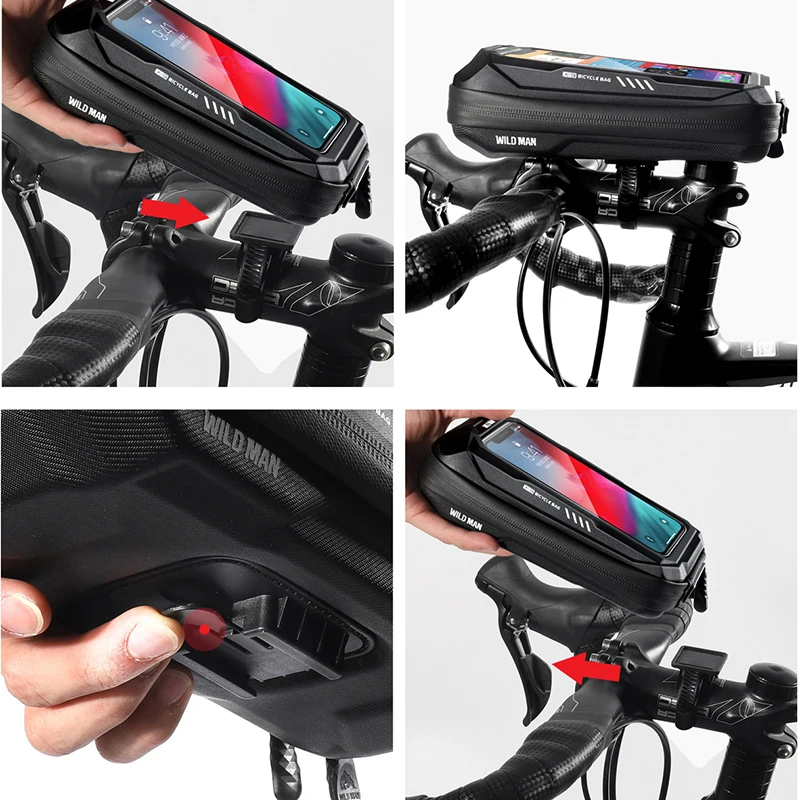 WILD MAN Hard Shell Bicycle Bag Reflective Rainproof Touch Screen Mobile Phone Case Bag Bike Top Tube Bag Bike Accessories