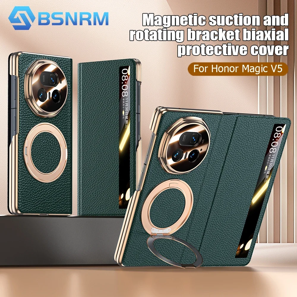 

Чехол для телефона Honor Magic V5, со встроенной пленкой, универсальная передача на петлях и магнитное кольцо на палец с кронштейном-зеленый