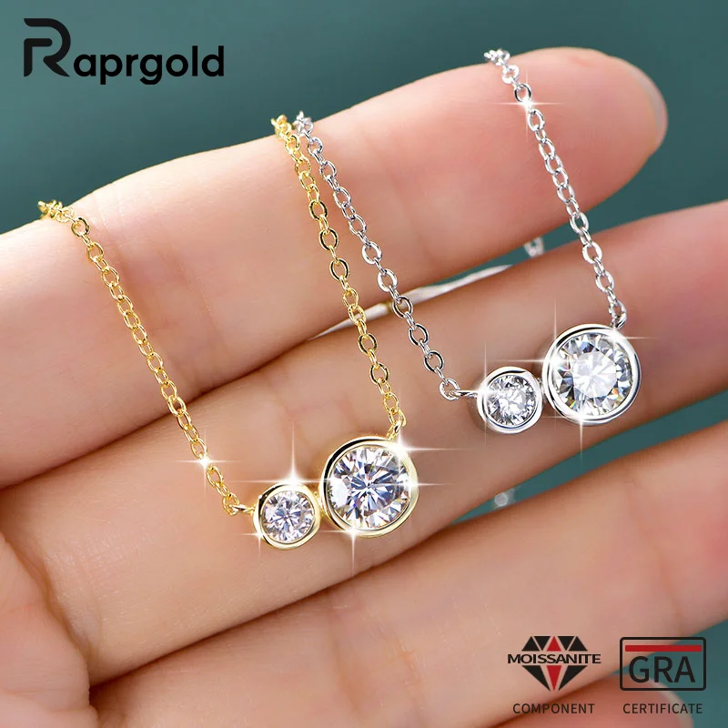 Collar con colgante redondo de diamante moissanita RAPRGOLD GRA certificado D VVS1 de 1.0 quilates para mujer, cadena fina, joyería para el cuello, regalos, collares