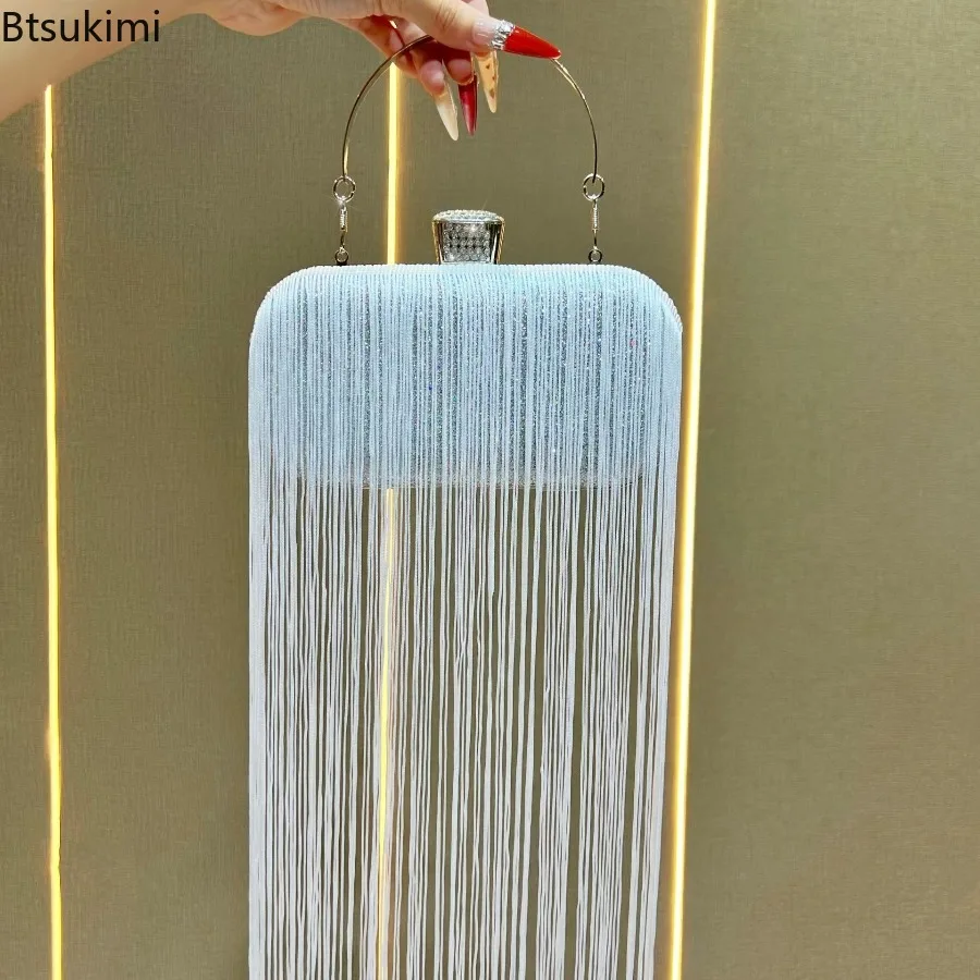 Fashion Fringe Handbag Women's Sparkling Evening Clutch Bags Elegant Shoulder Long Tassel Ladies Party Dress Handbags and Purses