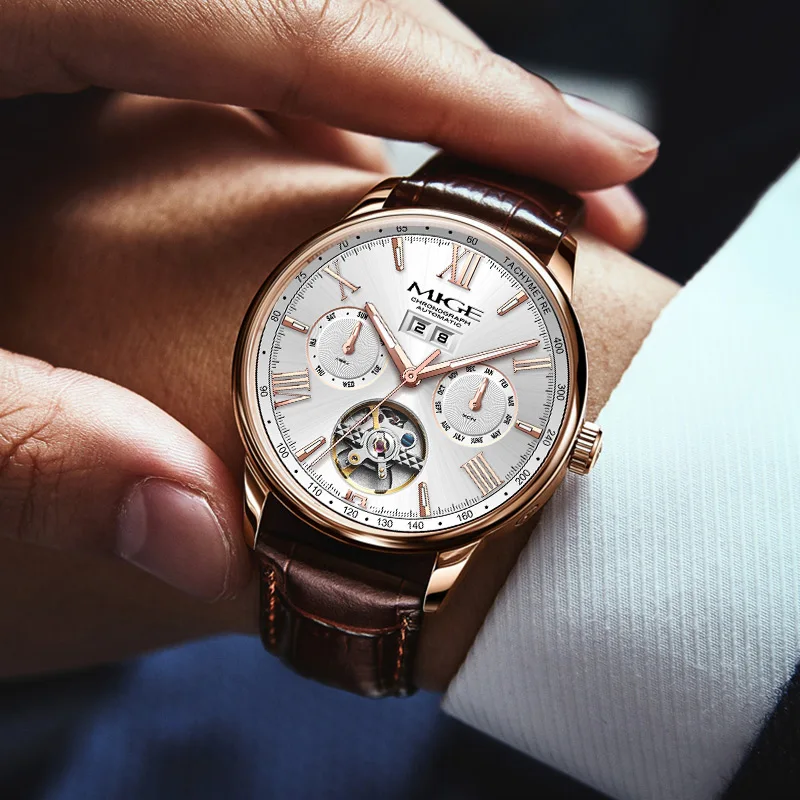 MIGE Original MIYOTA Men's Watches Mechanical Automatic Watch Waterproof Luminous Calendar Week Wristwatch Stainless Steel