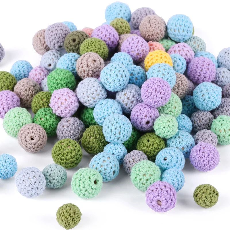 Wholesale Cotton Bulk Yarn Ball Wristlet  Bracelet Silicone Wooden Round 20Mm Crochet Seed Beads