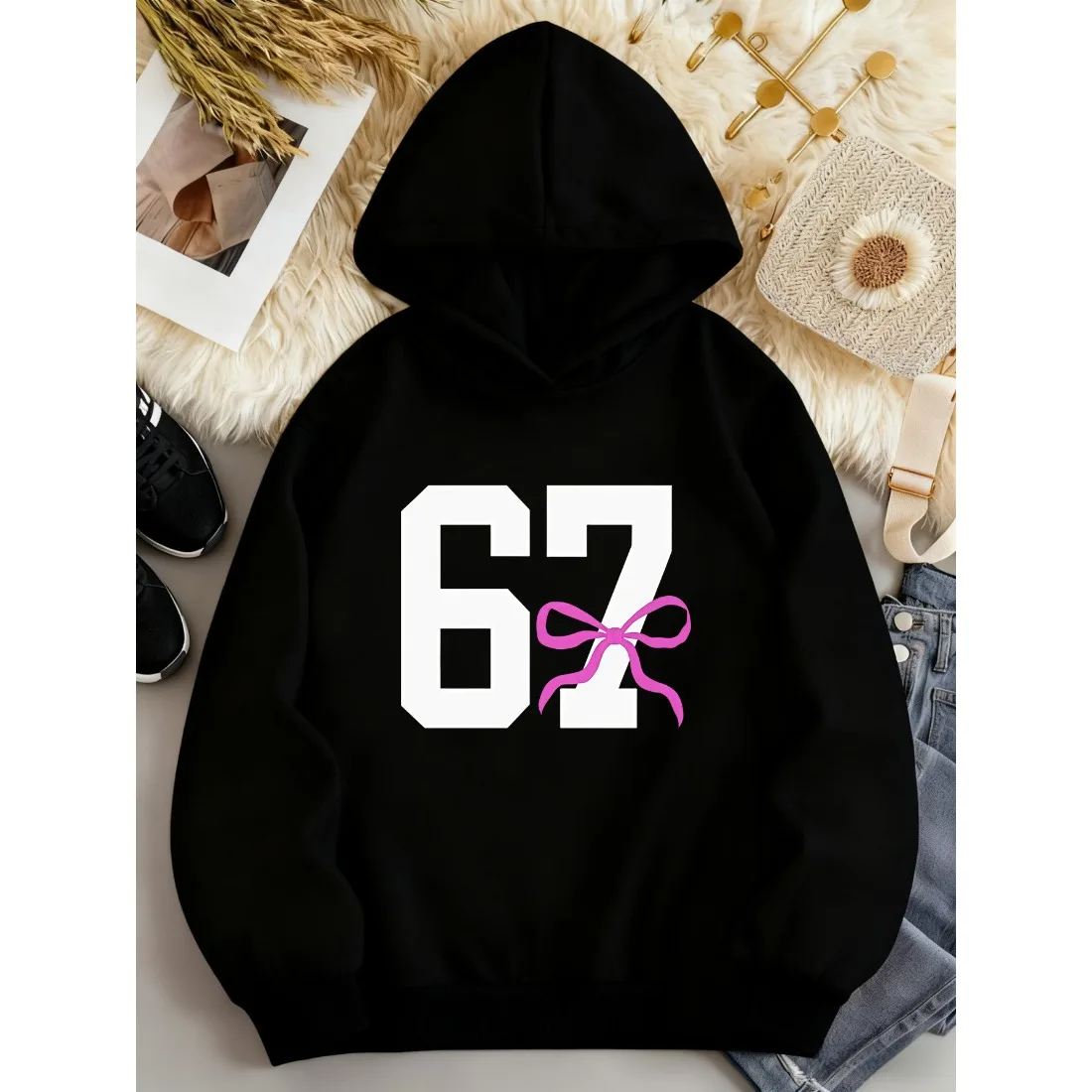 Children's Hooded Sweatshirt Loose and Comfortable Versatile and Fashionable for Sports and Leisure 67 Fun Pattern Printed Top
