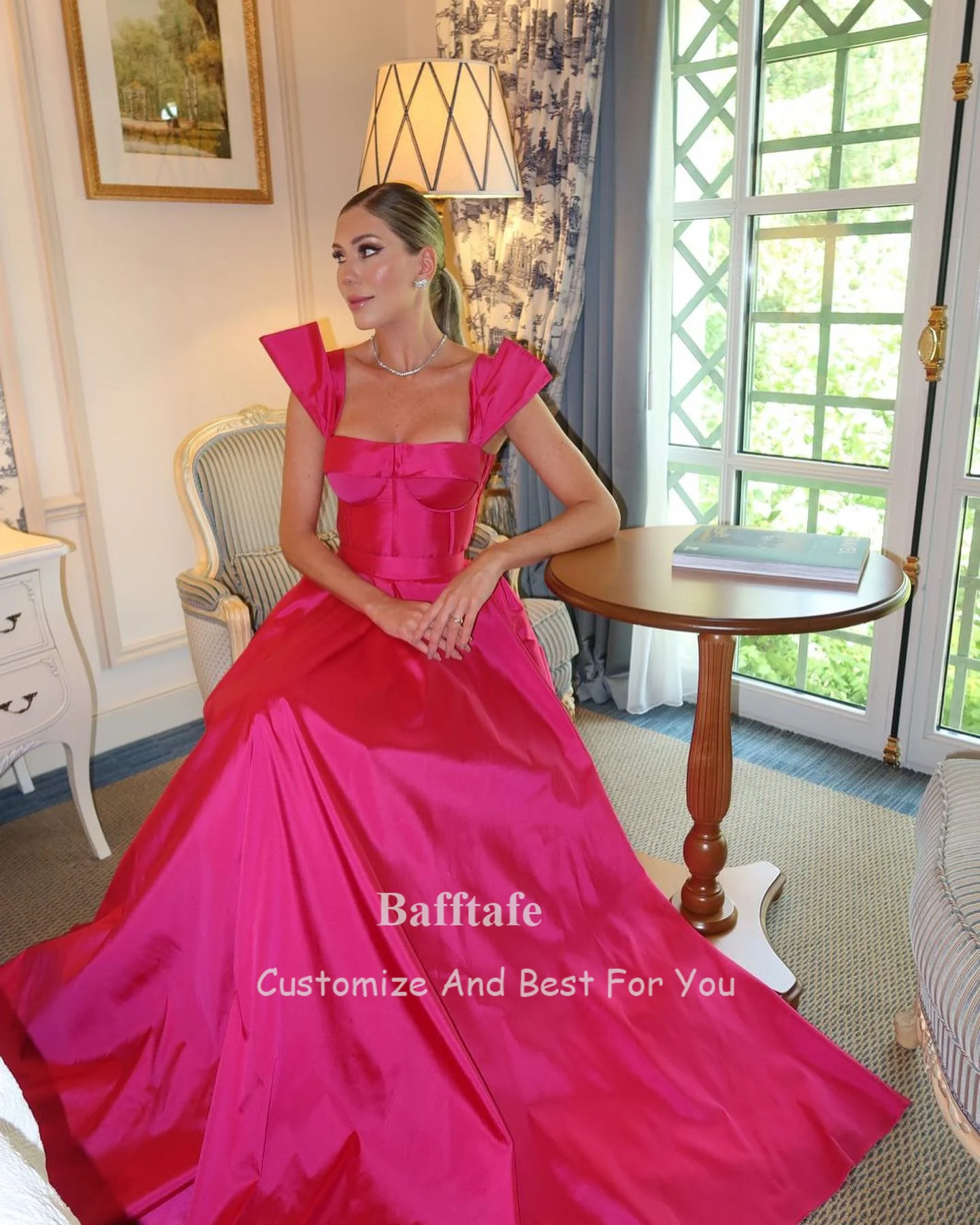 Bafftafe Customized Simple Satin Women Evening Dresses Straps Long Prom Gowns Formal Occasion Wedding Party Bridesmaid Dress