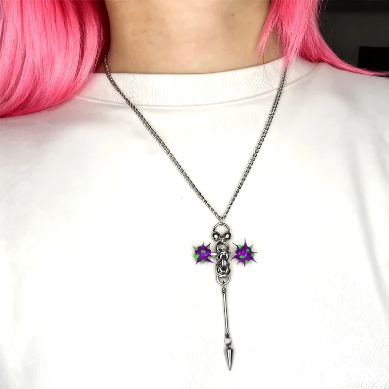 Punk Fashion Purple Spiked Rivet Pendant Necklace for Women Korean Fashion Chain Necklace Goth Accessories Jewelry