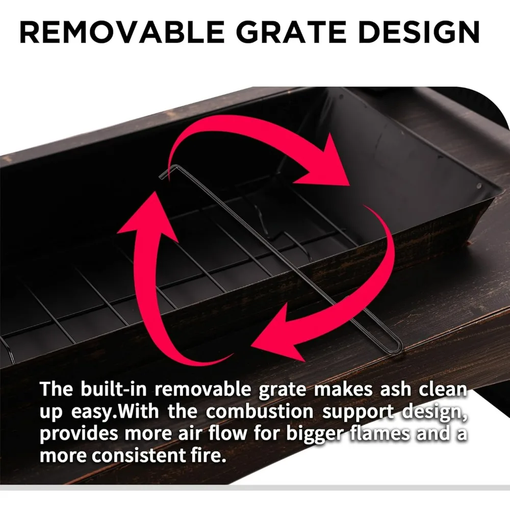 Rectangular Outdoor Wood Burning Fire Pit with Poker, Wood Storage, and Rain Cover - Bestier 37