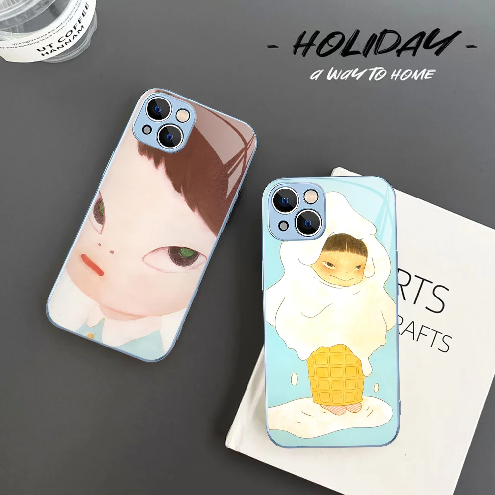 Yoshitomo Nara artnet Art   Phone Case Tempered Glass For iphone 14 13 12 11 Pro Mini XS MAX 14Plus X XS XR Cover