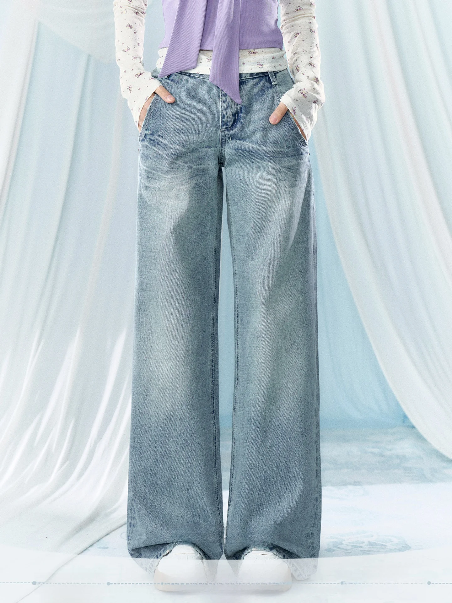 

Blue Straight Leg Jeans Women's Spring 2026 New American Retro Style Versatile Long Pants High Waist Wide Leg Commute Style