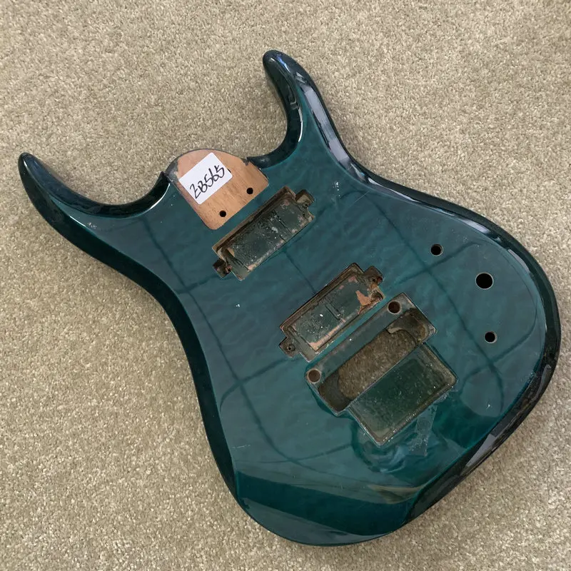 EB565 Blue Quilted Maple+Solid Mahogany for 7 Strings Floyd Rose Guitar Body Unfinished with Damages for Replace and DIY Sales