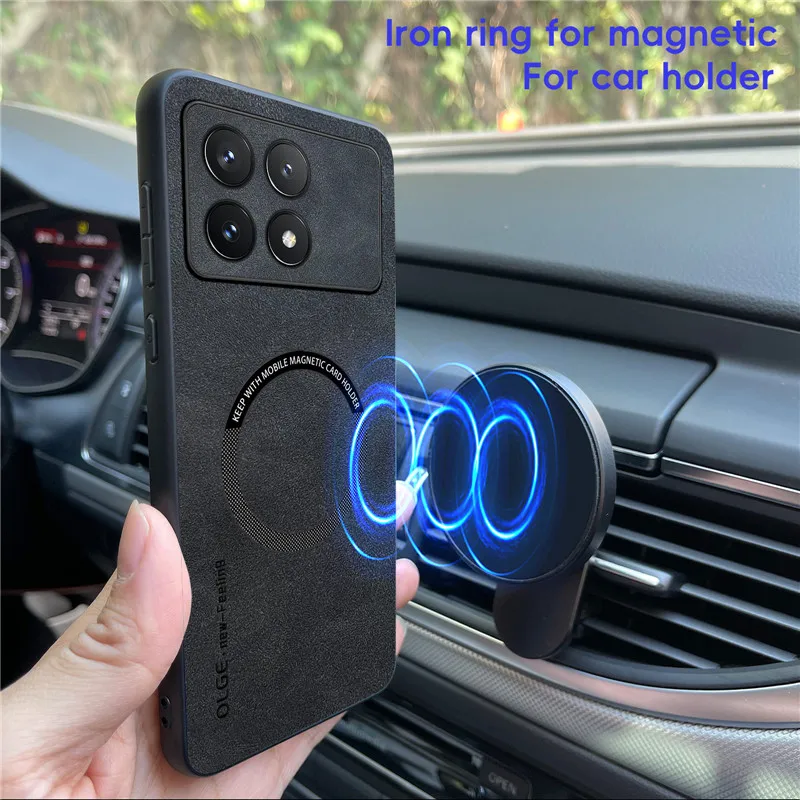 Magnetic Retro Leather Soft Case For Xiaomi Poco X6 Pro PocoX6 Pro Wireless Charging Phone Case Cover