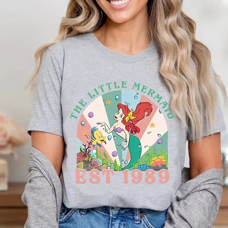 

Disney The Little Mermaid Est 1989 Printed Women's Cotton T-shirt Family Travel Short Sleeve Casual Fashion Home Top