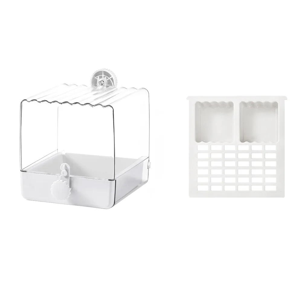 

Прозрачный многофункциональный лоток-поддон для купания попугаев с защитой от брызг и контейнером для корма