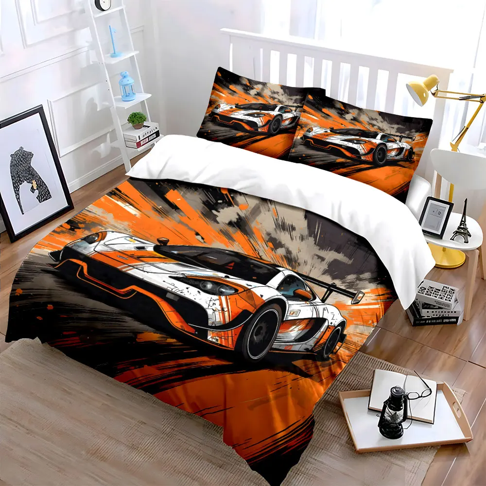 Stylish race car speeding forward Duvet Cover Set with 3D Printing Design Soft Polyester Bedding Set All-Season Comfort