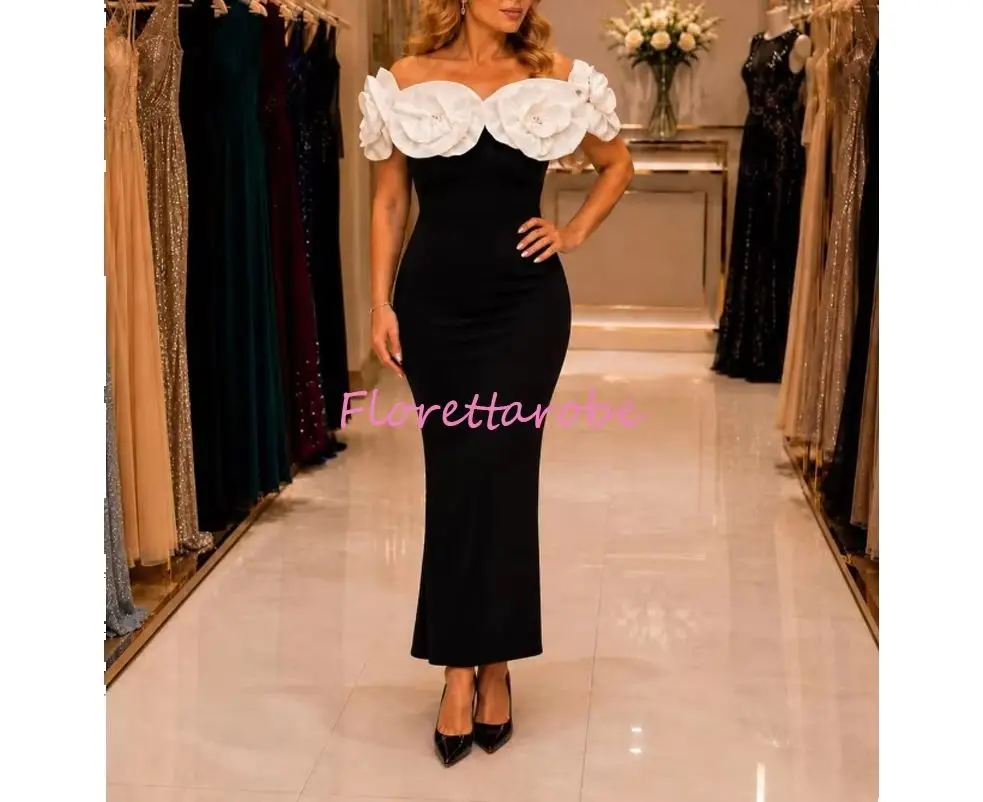 Women Sexy Off Shoulder Flowers Evening Dresses Black Maxi Long Prom Dress 2026 Elegant Party Gowns Customized